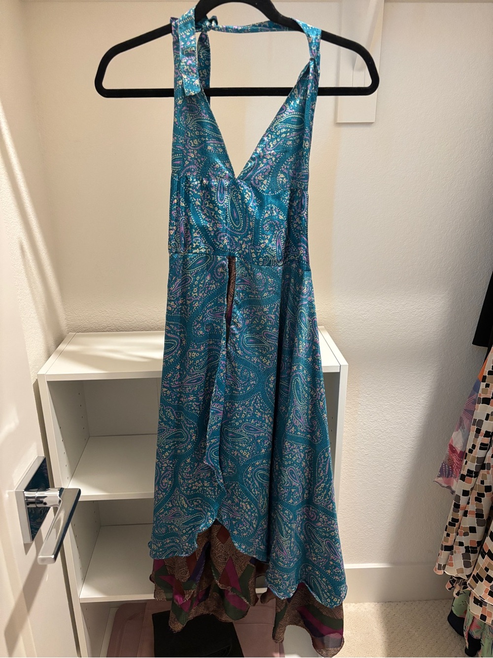 Teal Paisley Halter Maxi Dress
